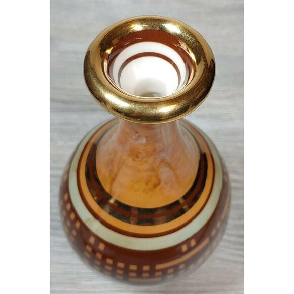 VTG Studio Art Pottery Gold Rim Hand Painted Brown Stoneware Pot Vase Dripped - Picture 2 of 12